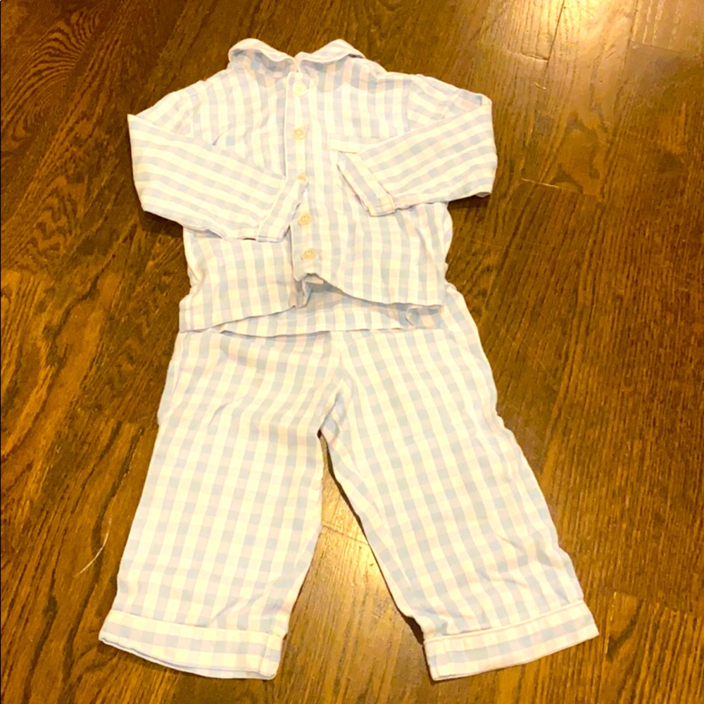 Petite Plume light blue gingham pjs, size 2